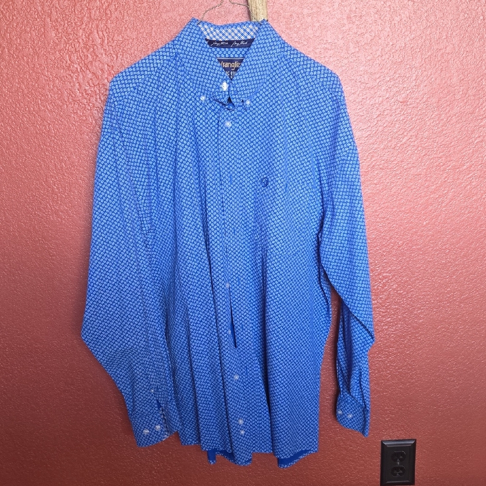 Wrangler Men's Patterned Blue Long Sleeave Western Shirt